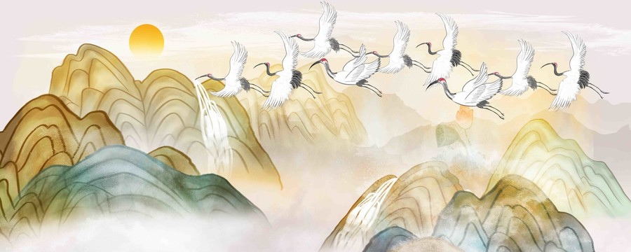 國潮山水插畫