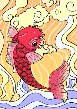 祥云海浪鯉魚錦鯉