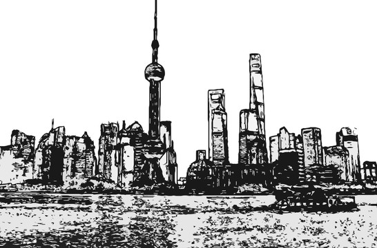 外灘木版畫