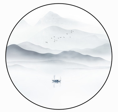 中國(guó)風(fēng)水墨山水意境插畫