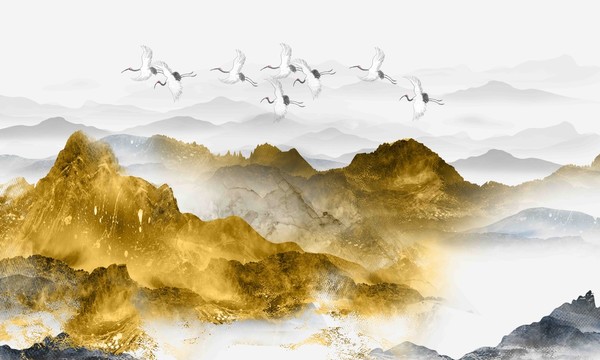 金色山水抽象画