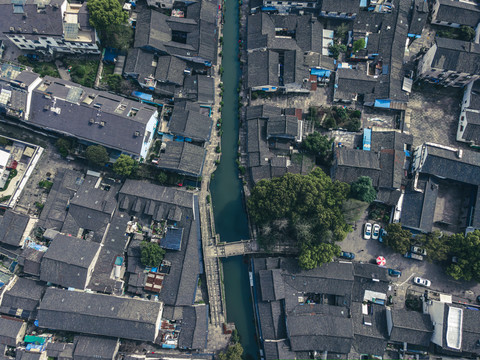 航拍浙江绍兴仓桥直街风景区