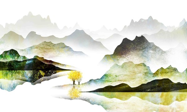 水彩山水掛畫