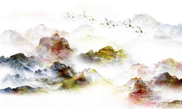 水彩水墨電視背景墻