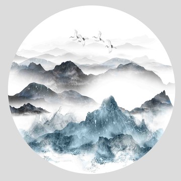 抽象圓形水墨山水畫