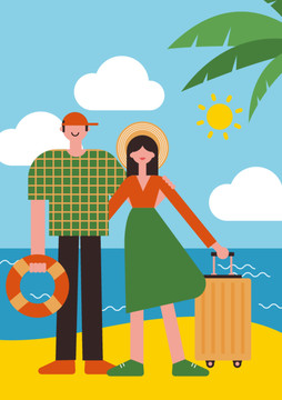 夏季旅行年輕男女插畫