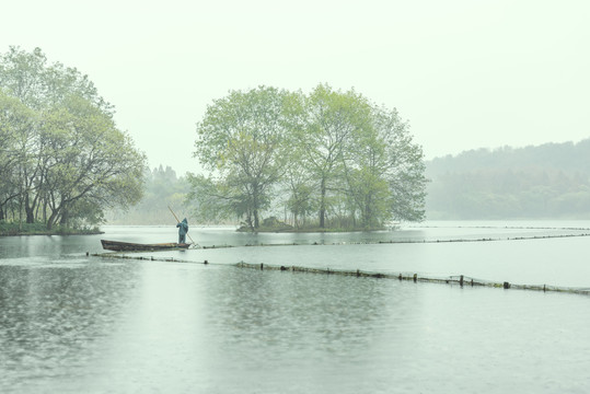 杭州西湖风光雨中西湖