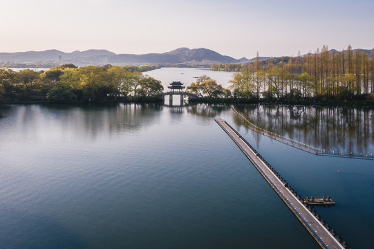 杭州西湖自然风景航拍