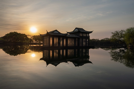 杭州西湖曲院风荷景区清晨风景