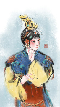 戲曲人物水墨畫虞姬