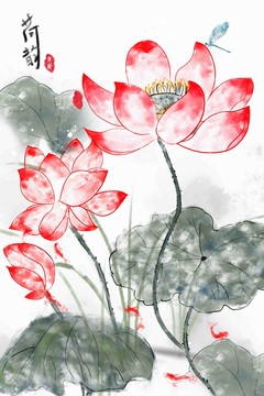 新中式水墨荷花插畫