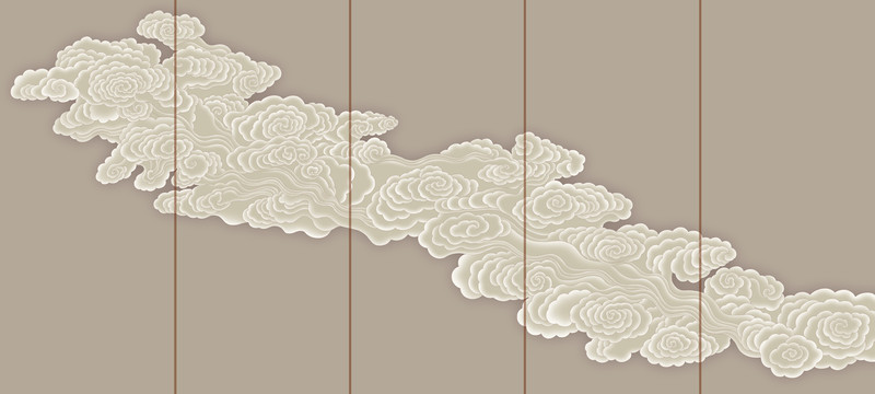 古風(fēng)云手繪工筆畫移門屏風(fēng)