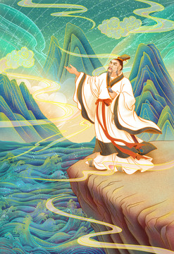 國(guó)風(fēng)端午節(jié)屈原插畫