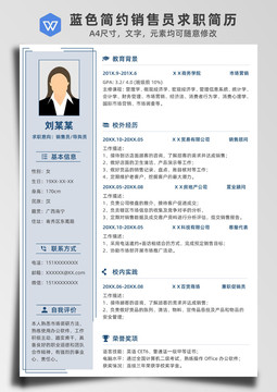 藍(lán)色簡約銷售員求職簡歷
