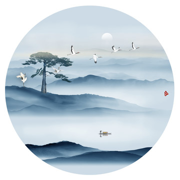 松鹤延年山水画