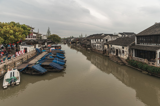 江南水乡千灯古镇黄昏景观