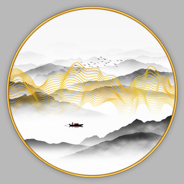 輕奢線條山水畫