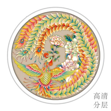 凤凰牡丹分层设计插画图案