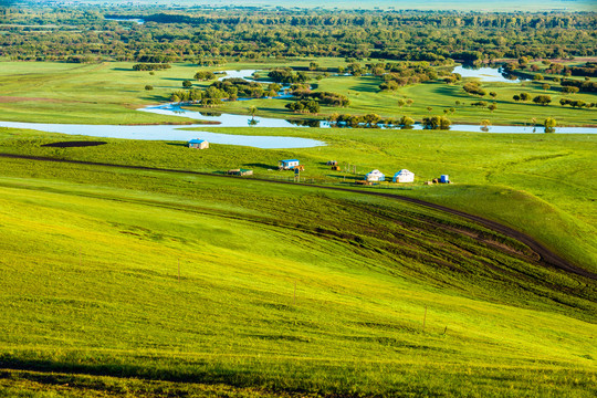 草原湿地河流蒙古包牧场