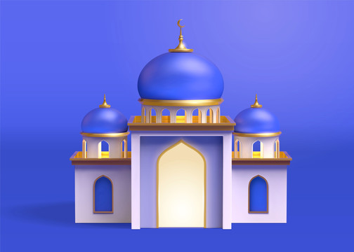 伊斯兰清真寺或宫殿的3d建筑模型