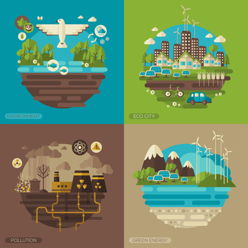 环保污染对比四格插图