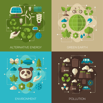环保污染对比动植物四格插图