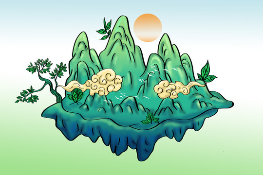 國(guó)風(fēng)手繪山分層