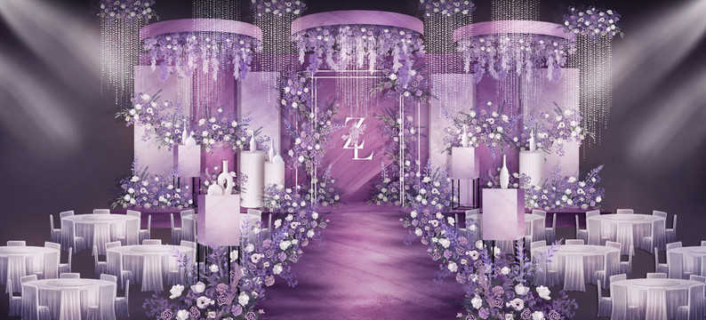 紫色简约婚礼效果图