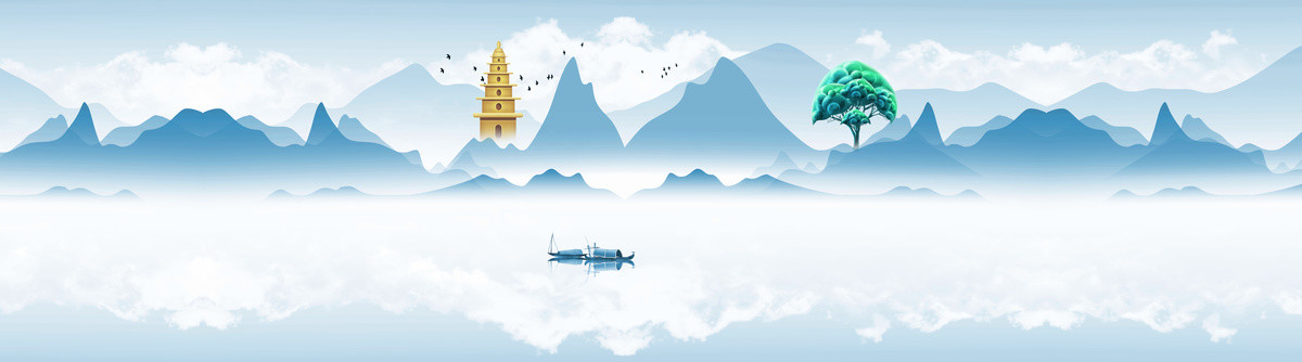手繪中國(guó)風(fēng)意境藍(lán)色山水風(fēng)景畫(huà)