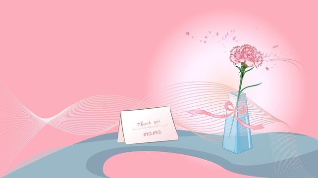 母親節(jié)康乃馨花瓶感謝媽媽卡插畫