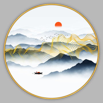 禅意线条山水画