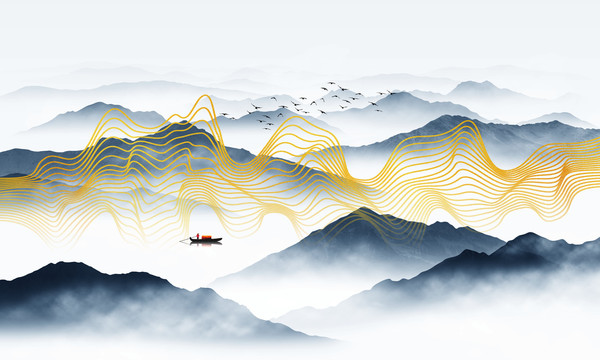 輕奢線條山水