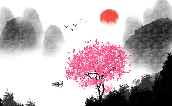 手中國(guó)風(fēng)水墨背景畫