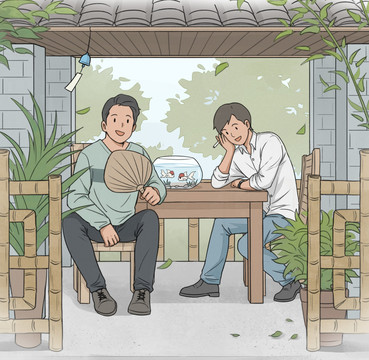 立夏人物場景插畫