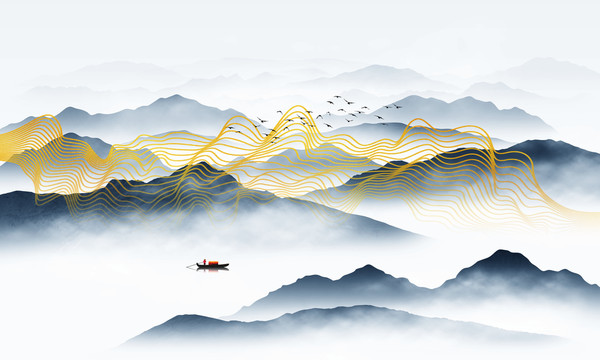 抽象線條山水