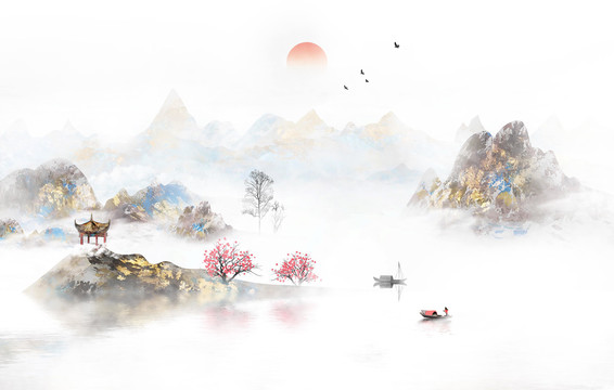手绘中国风意境山水画