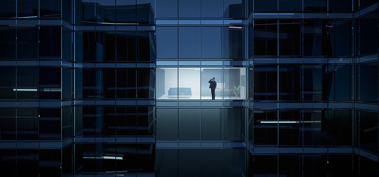 寫字樓建筑男子講電話場(chǎng)景圖