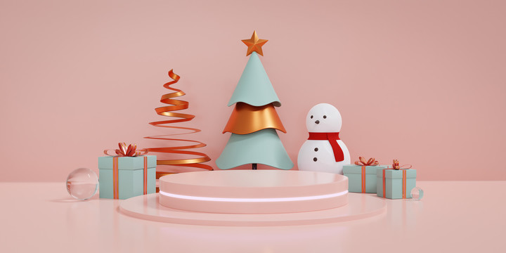 粉底圣誕樹雪人場景圖