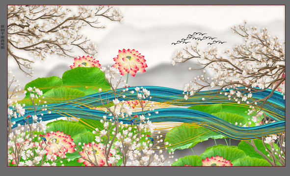 新中式花鳥背景墻