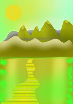 插畫山邊小路