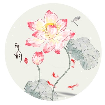 圓形水彩荷花