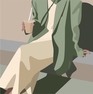 咖啡女孩人物插畫(huà)