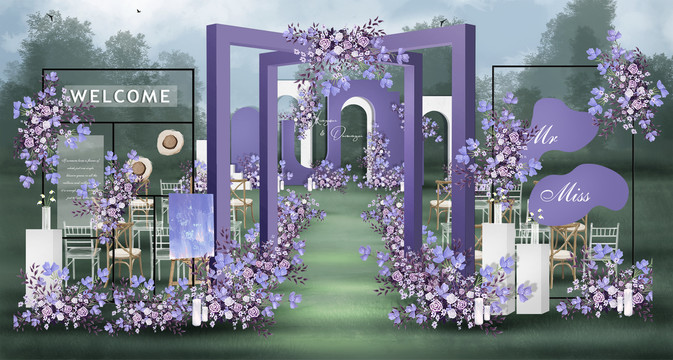 紫色户外婚礼效果图