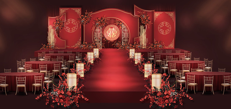 紅色中式婚禮效果圖