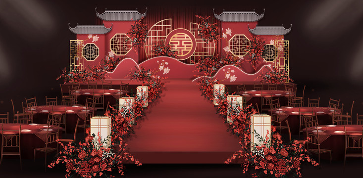 紅色中式婚禮效果圖