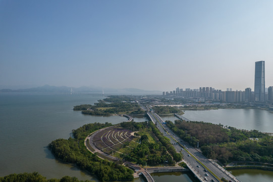 航拍深圳湾全景