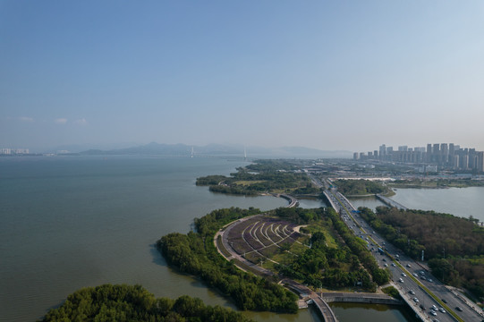 航拍深圳湾全景