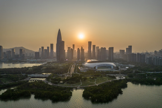 航拍深圳湾全景