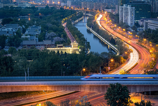 北京南二环道路晚高峰城市夜景