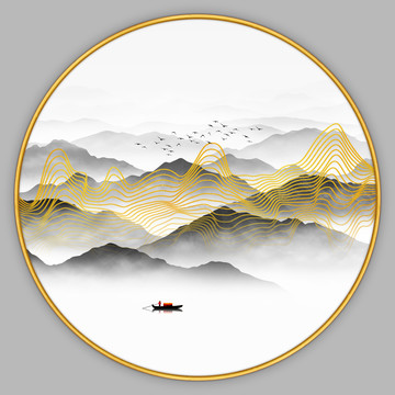 線條山水裝飾畫